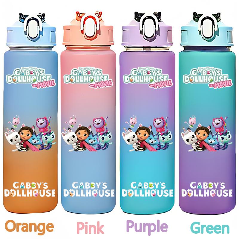 Gabby's 750ml Dollhouse Gabby Carlita DJ Catnip Mercat Gradient Plastic Straw Cup Pandy Paws Cakey Cat Mama Cat Drinking Bottle