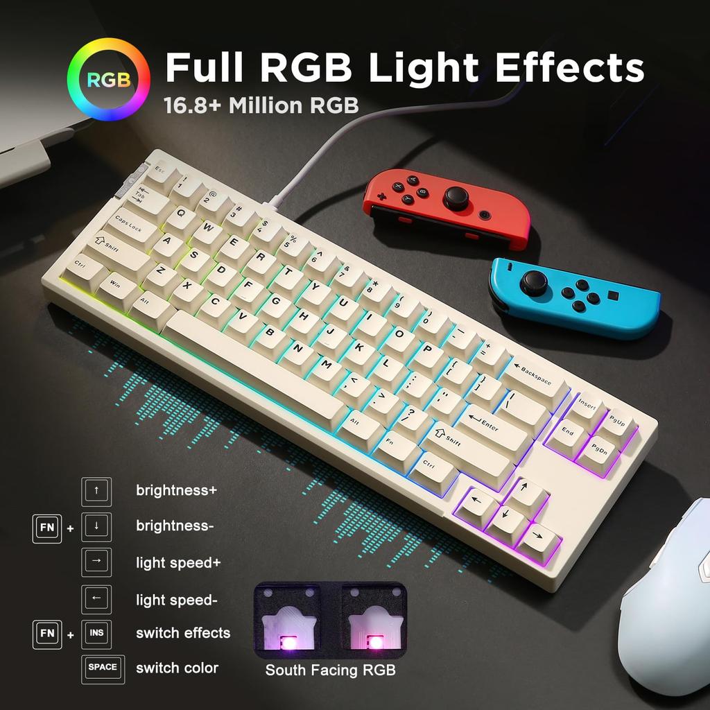YUNZII RT68 Gaming Keyboard with Rapid Mechanical TKL Gaming Magnetic RGB Wired 68 Keys with PBT Adjustable Actuation OUTEMU Trigger, Switches, USB,