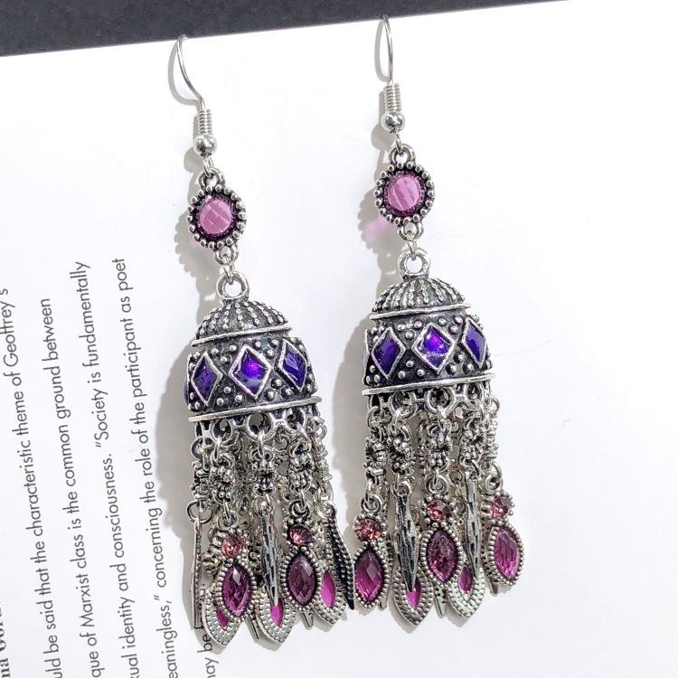 Retro crystal fringed earrings femininity versatile personality long earrings fashion court earrings