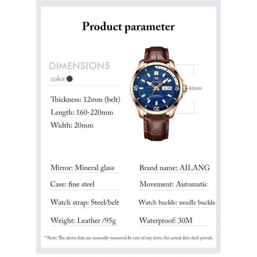AILANG 8829 Fashion Men's Automatic Mechanical Watches Dual Calendar Luminous Hands Watch Business Watches for Man reloj hombre