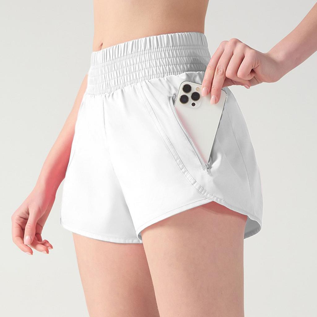 Women's Pocket Quick-drying Yoga Shorts Fake Two-piece Double-layer - High Waist Fitness Shorts