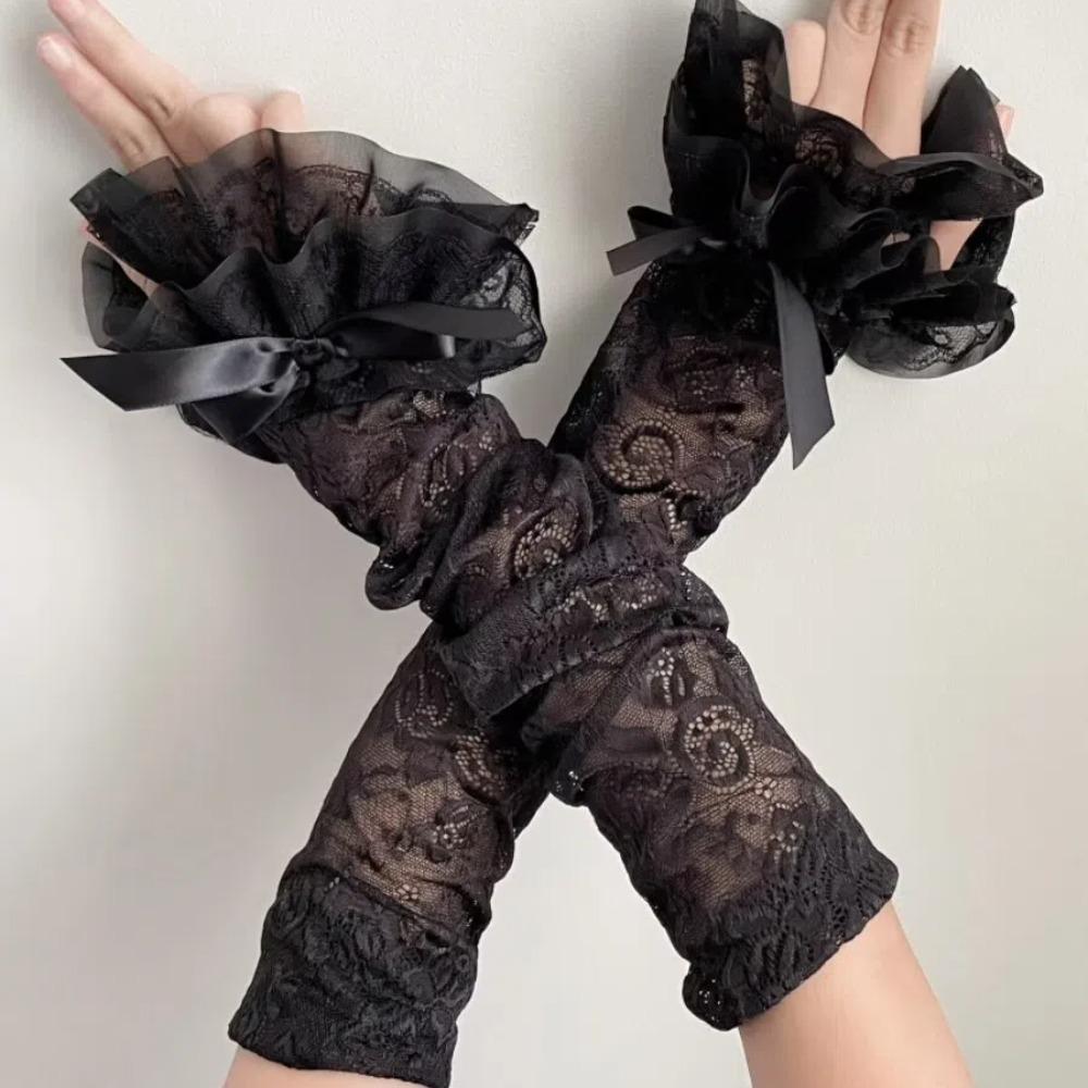 Lace Bowknot Bridal Wrist Gloves Y2K Long Gloves Graceful Womens Sleeve