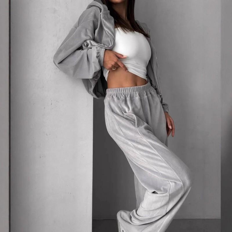 Women's Clothing Temperament Casual Suit Zipper Cardigan Top Set
