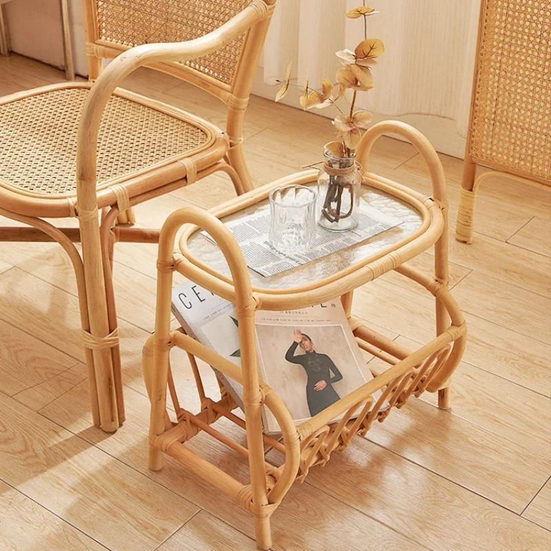 Rattan Small Square Table Solid Wood Coffee Table Ash Wood Minimalist Table Japanese Side 2025 New Coffee Muebles