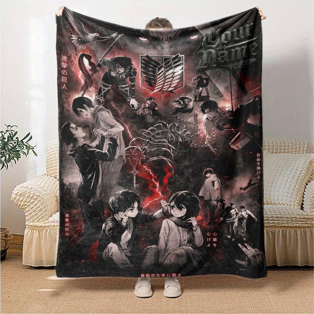 Name Custom Anime Titan Attack Print Flannel Blanket High Quality Warm Comfortable Cover for All Seasons Perfect for Gifts Home Decor