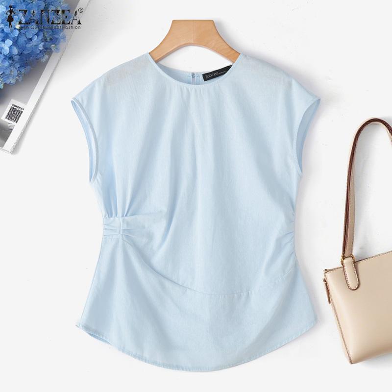 ZANZEA Women Round Neck Sleeveless Twisted Side Casual Elegant Tank Tops