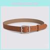 Solid Simple Color Womens Leather Look Belt With Geometric Design Metal Buckle