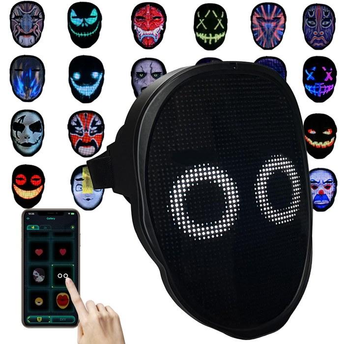 Depointer Life LED Mask Rechargeable Bluetooth App-Controlled Customizable Glowing Mask with LED Lights, Black/White, M