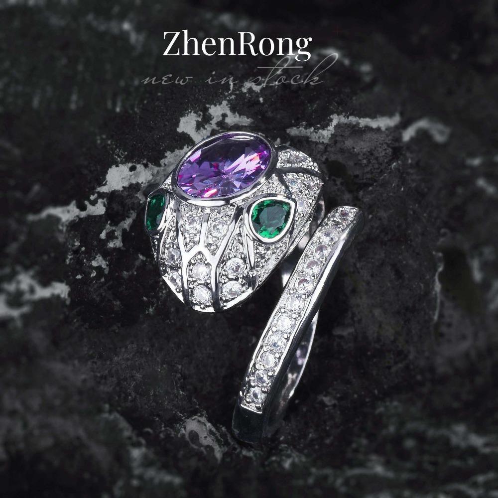 

Women s Snake Bracelet Set Amethyst Serpent Jewelry with Purple Diamond Pendant Open Ring and Gemstone Earrings