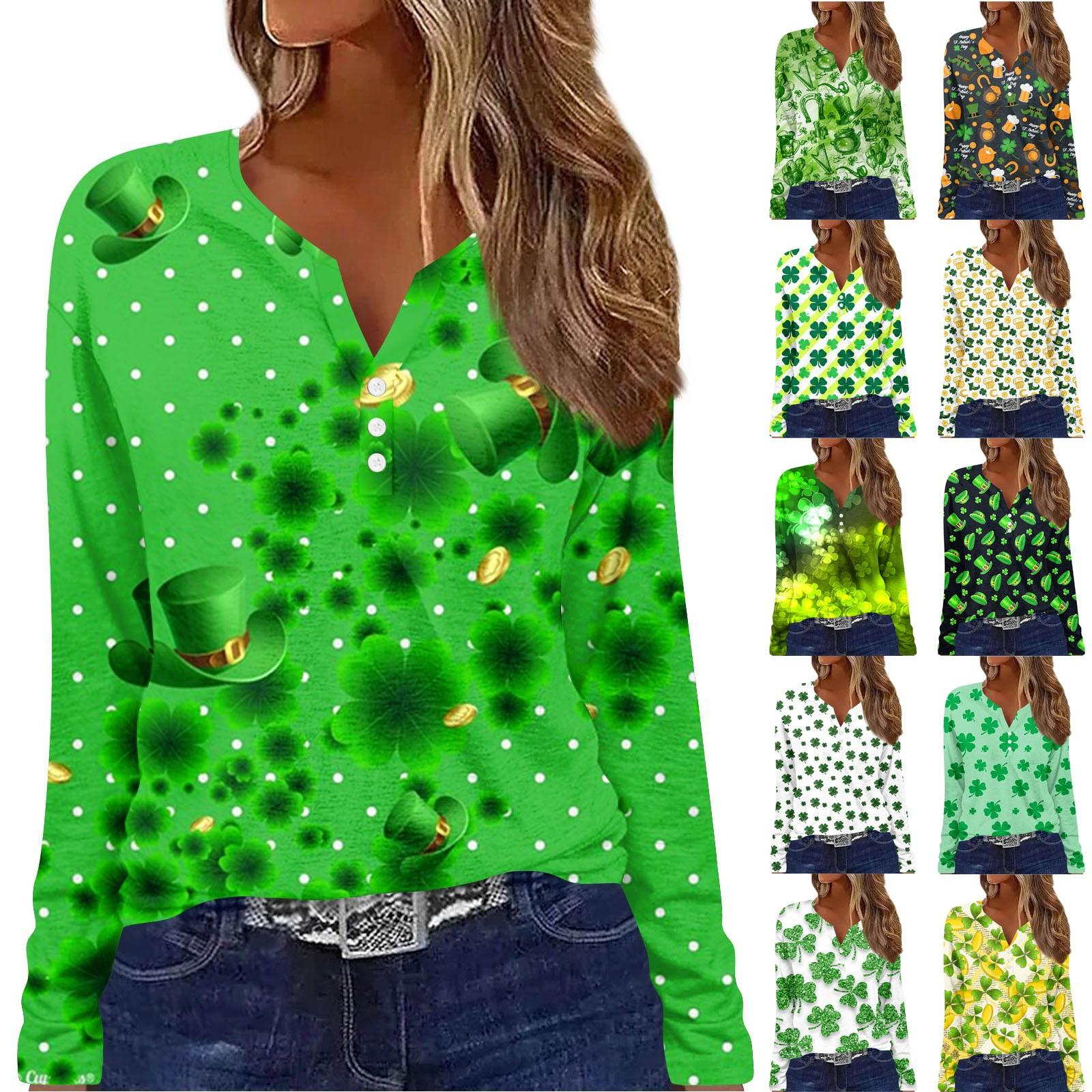 

Женская футболка на пуговицах с длинным рукавом St. С принтом в честь Дня Святого Патрика, модный базовый топ с v-образным вырезом, повседневный и выходной L