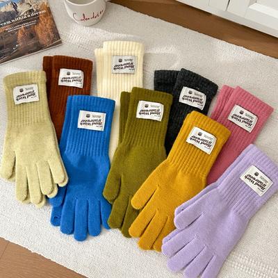 Touch Screen Bow Gloves Five Finger Cute Korean Style Thickened Finger Wool Warm Knitted Gloves In Autumn and Winter Style