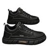 Men's Low Top Casual Sneakers British Style Soft PU Leather Waterproof Anti-Slip Comfortable Soft Sole Work Shoes Black Tactical