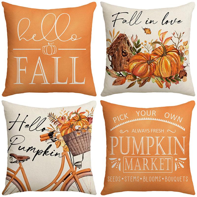 Autumn New Pumpkin Maple Leaf Pillow Cover Letter Print Sofa Home Decoration Cushion Pillow Backrest