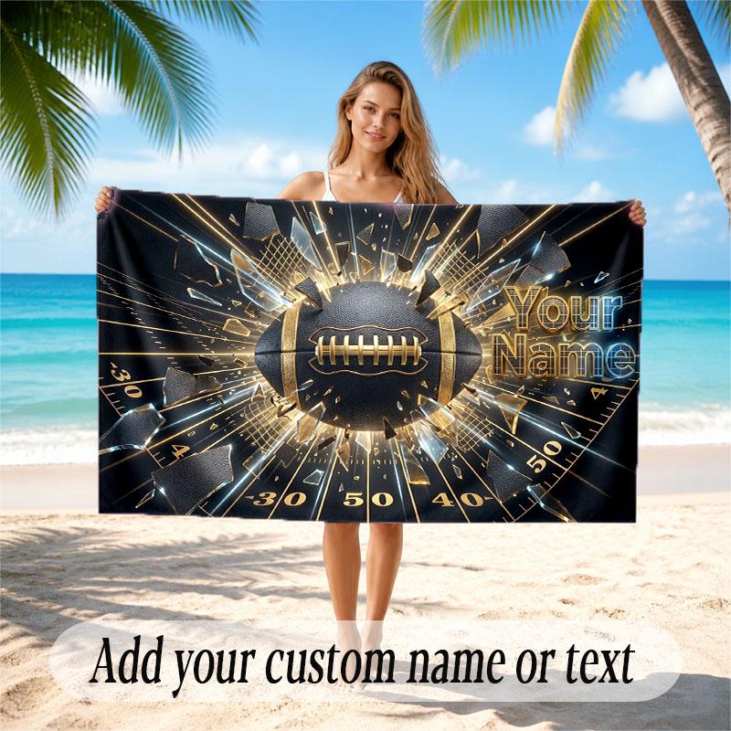 American Football Theme Beach Towel Personalized Custom Name & Text Soft Quick Dry Beach Towel for Swimming Travel