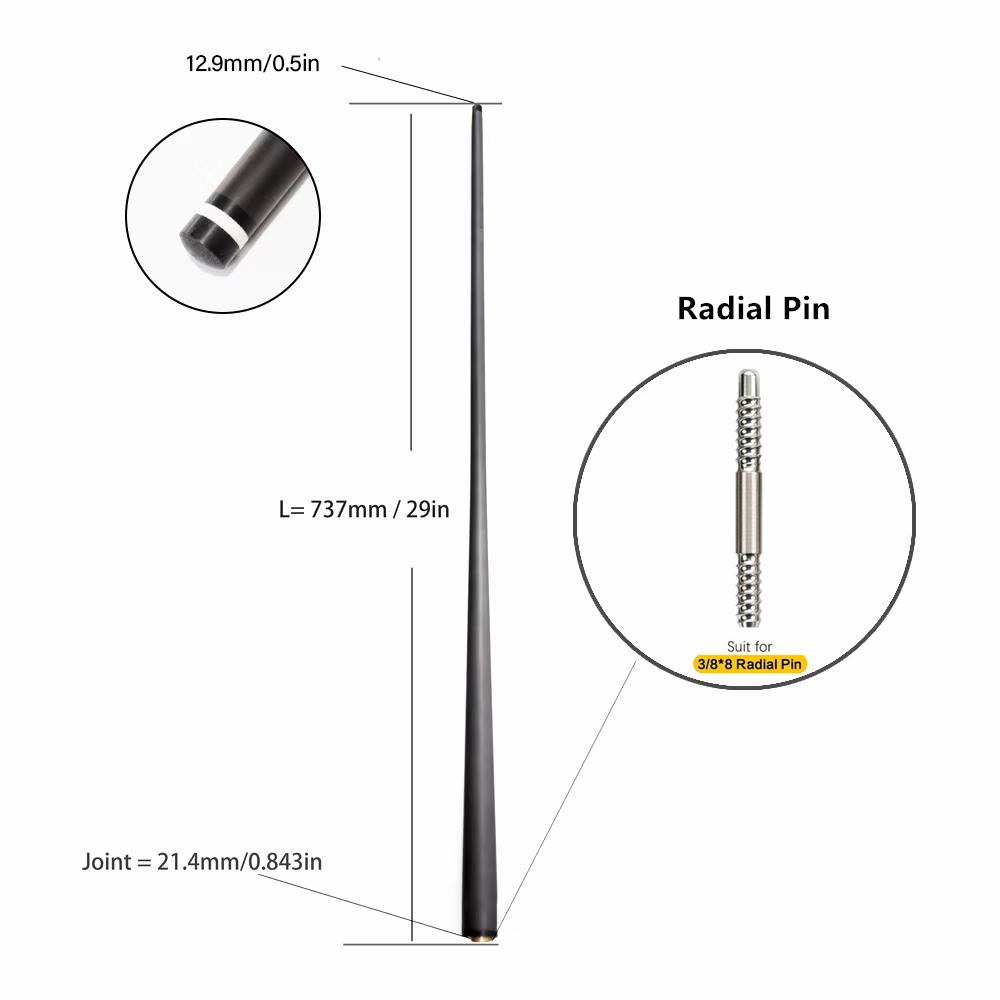 Profesionální karbonová tyč na kulečník | Nízká deformace, design Pro Taper s technologií Black Tech | Extra náhradní tyč na kulečník