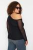 Women's Fashion Black Tulle Lined Asymmetrical Collar Knitted Blouse