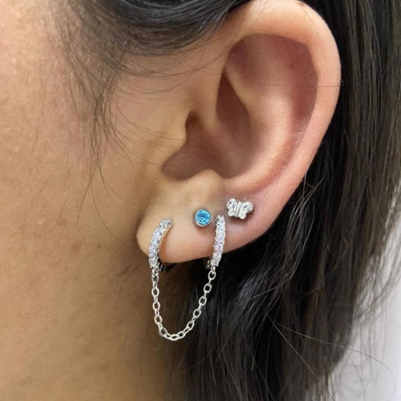 Two Holes Connecting Earrings Piercing Chain Hoop Earrings Huggie Wrap with Chain Dainty Earrings Jewelry for Women Girl