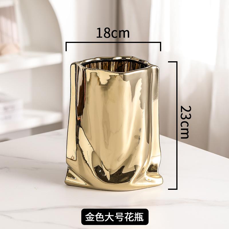 

Modern Ceramic Pleated Electroplating Vase Hydroponics Flowers Dried Flowers Living Room Decoration Creative Home Decoration