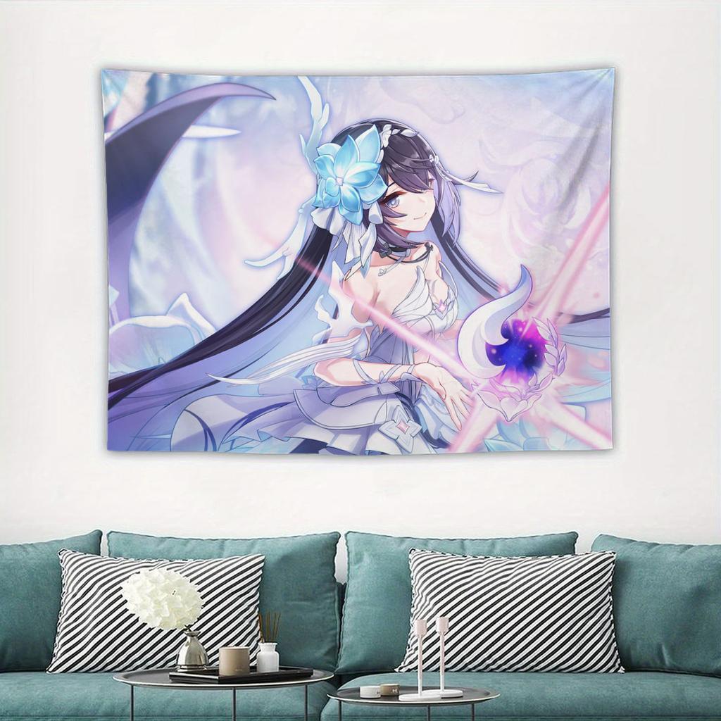 Anime Game Honkai Impact 3 Printed Tapestry Tarot Card Hippie Wall Hanging Warm Room Banner Dormitory Bedroom Decoration