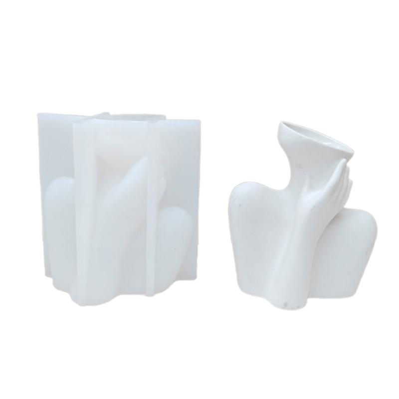 Succulent Flower Pots Mold Abstract Human Pen Holder Silicone Mould Plaster Planter Epoxy Resin Molds for DIYs Enthusiast