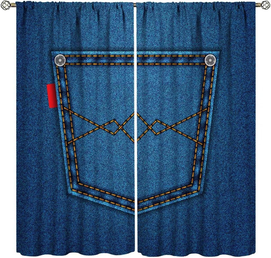 Modern Jeans Curtains Denim Retro Western Cowboy Style Design Art Print Curtain Bedroom Living Room Home With Rod Pocket Polyester Perfect For Area