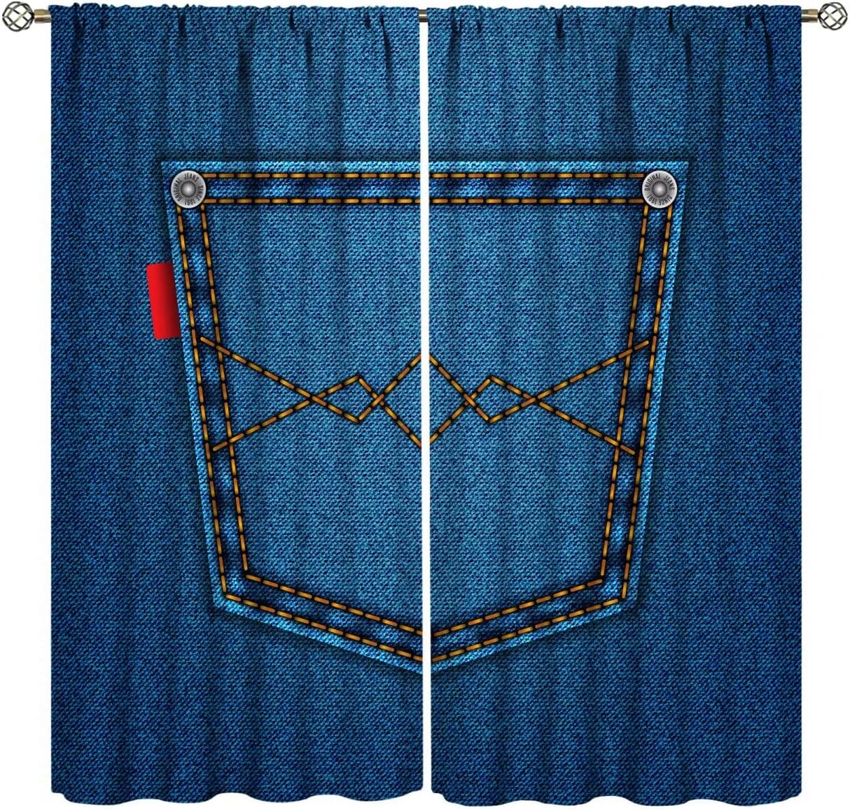 

Modern Jeans Curtains Denim Retro Western Cowboy Style Design Art Print Curtain Bedroom Living Room Home With Rod Pocket Polyester Perfect For Area W170*H200(CM)-Hooks&2PCS