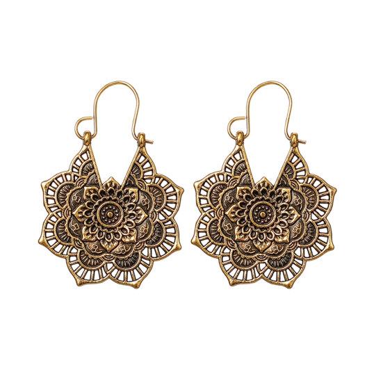 1 Pair Vintage Bronze Earrings for Women, Multi-Layer Hollow Pattern Hook Earrings, Bohemian Ethnic Style Drop Earrings for Jewelry Gift