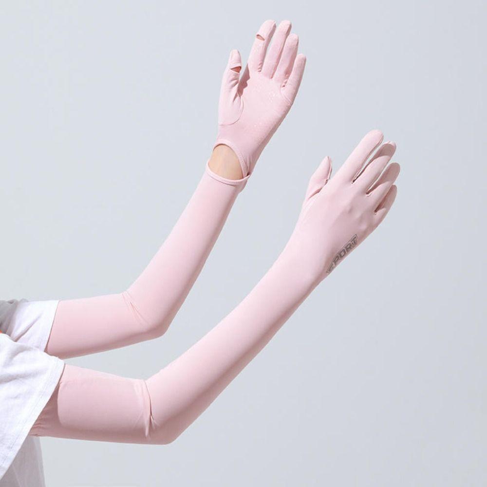 Solid Color Long Ice Silk Sleeves Thin Cycling Gloves Sun Protection Sunscreen Arm Covers  Summer