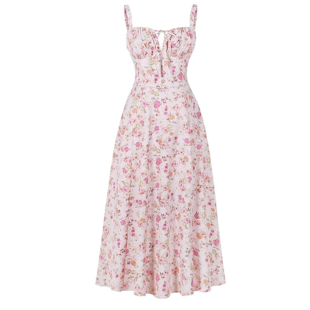 Ärmelloses Boho-Kleid für Damen, lässig locker sitzendes Sommer-Sonnenkleid mit Blumendruck