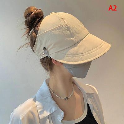Foldable Wide Brim Ponytail Sun Hat Drawstring Adjustable Cap For Women