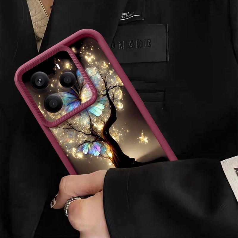 Shining Fantasy Tree Butterfly Pattern Case For Xiaomi Redmi Note 14 13 Pro 5G 4G 12 11 Funda Xiaomi 14T 13T 11T Pro Shockproof Bumper Silicone Cover