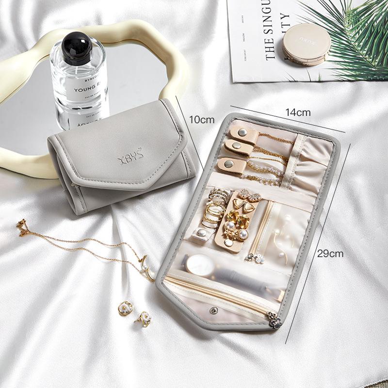 Popular Foldable Jewelry Case Roll Travel Organizer Portable for Journey Earrings Rings Diamond Necklaces Brooches Storage Bag