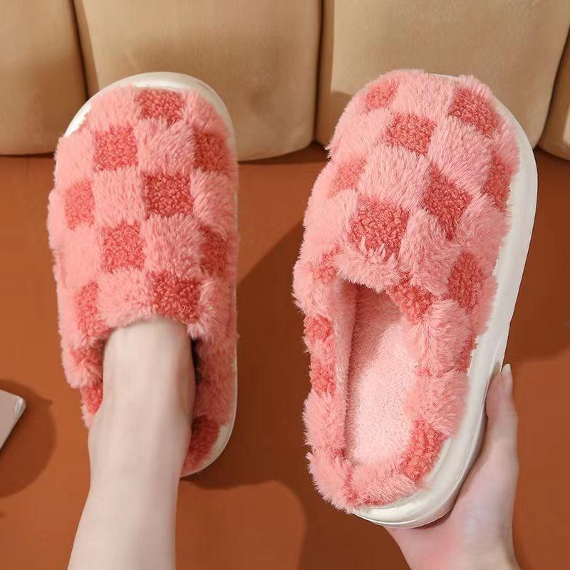 Winter new indoor cotton shoes non-slip and warm thick-soled couple cotton slippers plush slippers