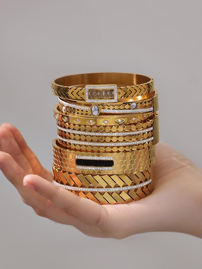 Bransoletka ze stali nierdzewnej platerowanej 18-karatowym złotem z zapięciem w kształcie rombu z cyrkoniami - Geometryczny styl INS Lekki luksusowy biżuteria ręczna