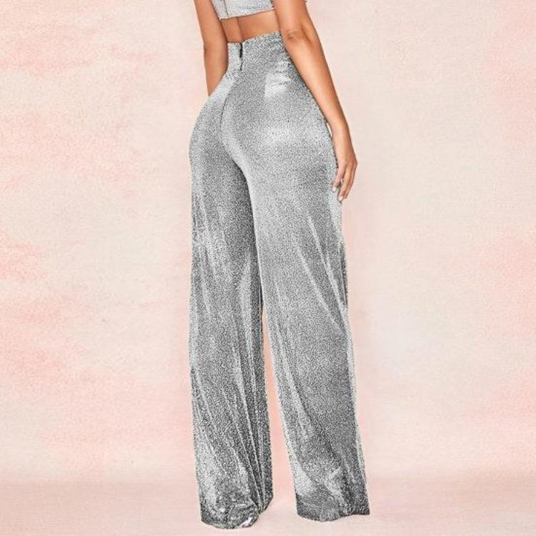 Shiny Wide Leg Trousers Women Daily Wear High Waist Loose Straight Pants Solid Color Comfortable Temperament Fashion Spring Autumn