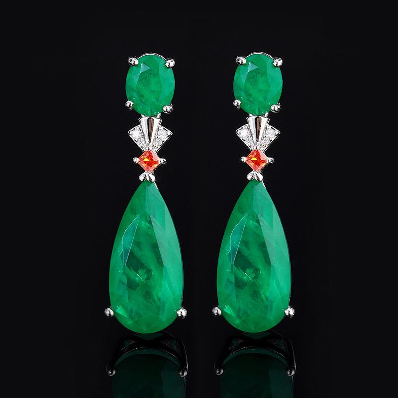 

Hot Sale Vintage Paraiba Earrings Dinner Emerald Earrings European and American Water Drop Exaggerated Earrings изумрудный