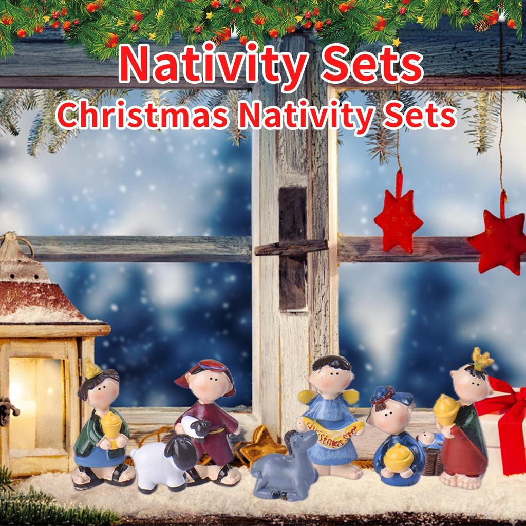 Nativity Sets Figures 11 Pieces Resin Nativity Figure Sets Decoration Mini Decor Figurines Toys Christian Family Tabletop