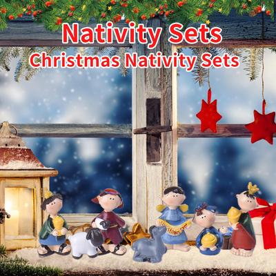 Nativity Set Indoor Resin Nativity Scene Set Indoor Decoration 11 Pieces Mini Decor Figurines Toys Christian Family Tabletop