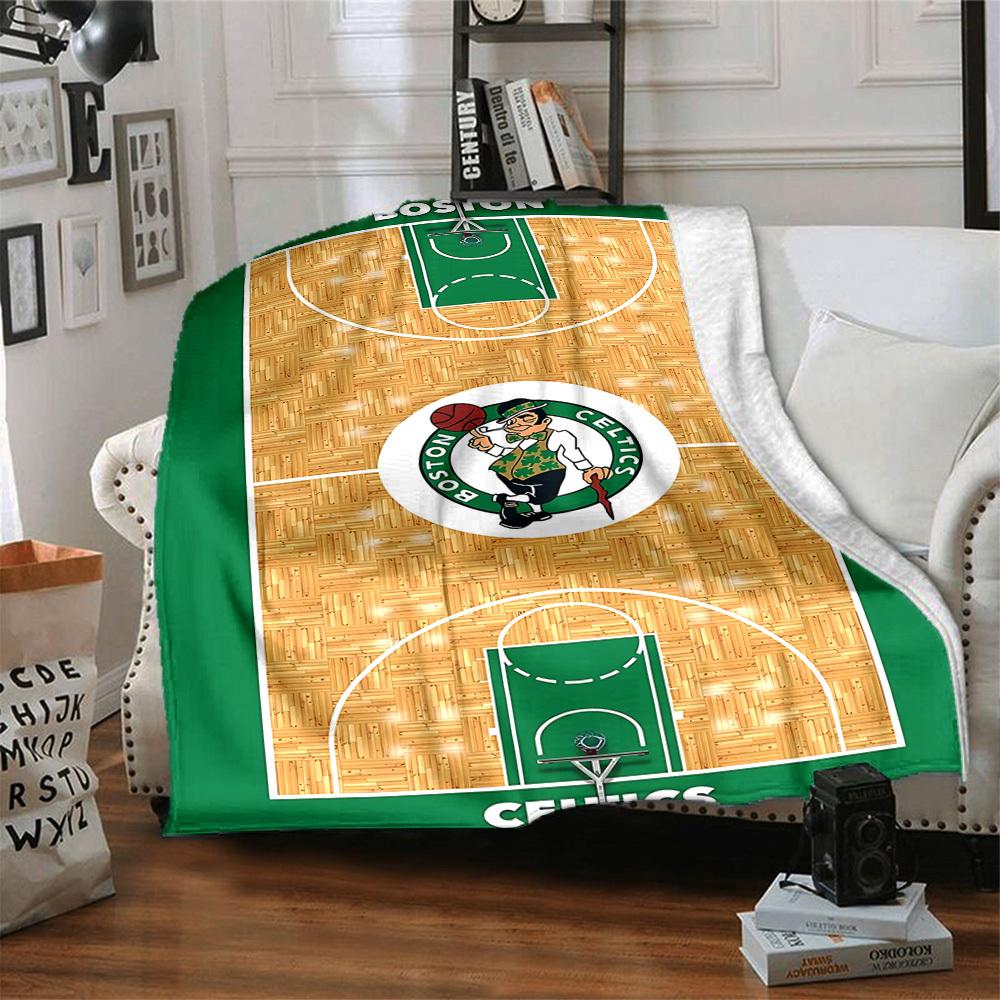 1pc Boston Celtics Basketball Court Flannel Blanket, Soft Skin Friendly with Digital Printing, Various Sizes Available for Family, Friends, Birthday