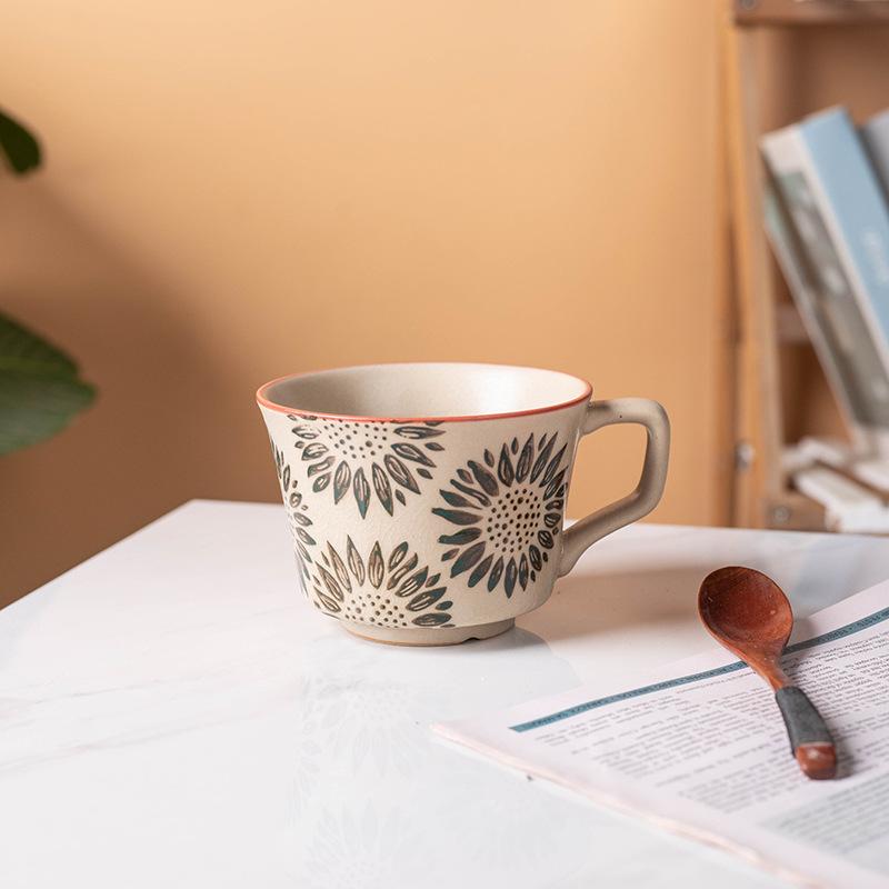 Ins Style Home Flower Breakfast Ceramic Simple Mug Office Personalized Water Cup Coarse Pottery Coffee Cup Flower