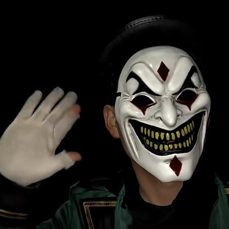 Nová maska Joker na celý obličej Vtipná maska s velkými zlatými zuby a usměvavým obličejem Cool chlapecká pokrývka hlavy Halloweenské cosplay rekvizity