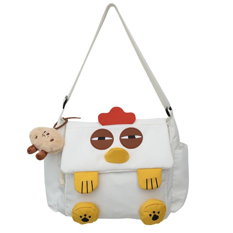 Женская сумка через плечо с рисунком цыпленка, детская сумка для книг с героями мультфильмов, школьный дорожный рюкзак белый