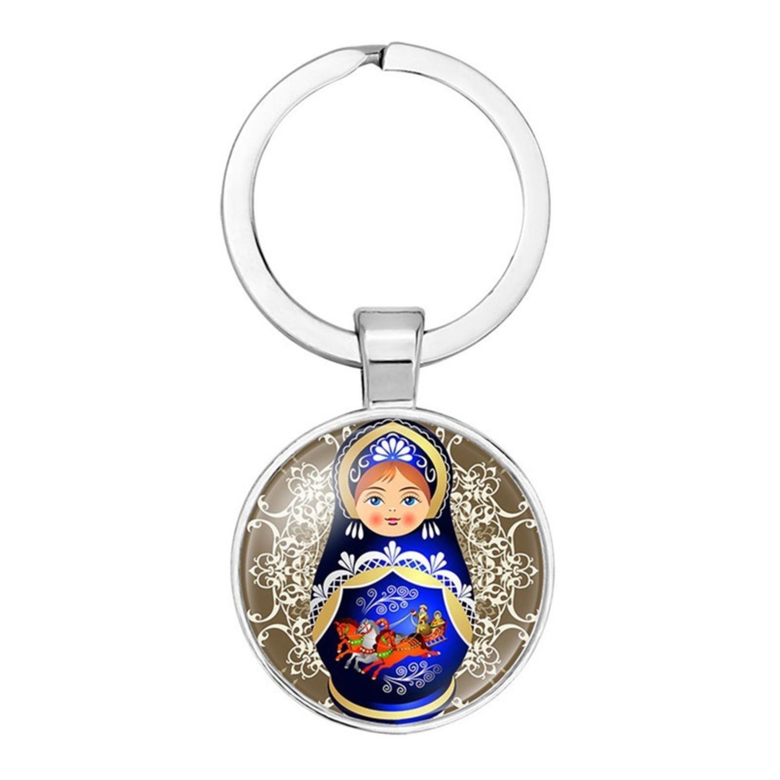 

Round Alloy Keychain Pendant with Russian Doll Design Decorative Metal Key Ring for Bag and Keys Durable Accessory One Size