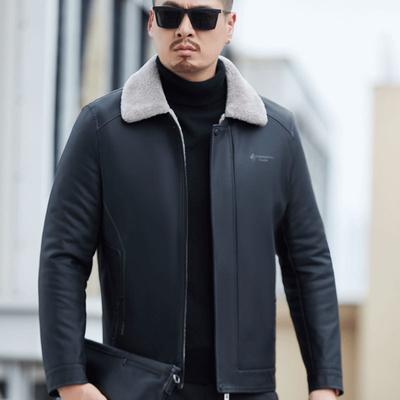 Genuine Leather Down Jacket Men's Short Slim Fit Lambswool Lapel Sheepskin Jacket Winter Leather Jacket Trendy