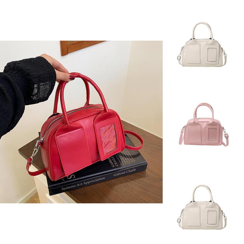 Pu Boston Bag For Women Small Crossbody Street Style With Zipper Closure