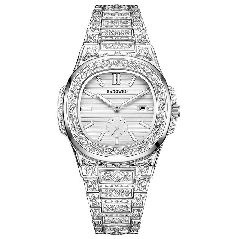 LIGE New Men Watches BANGWEI Brand Fashion Casual Quartz Wristwatches Waterproof Steel Strap Mens Watch