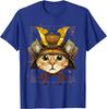 Samurai Cat Warrior Japanese Ronin Graphic Tee Breathable Casual Cotton T-Shirt for Men