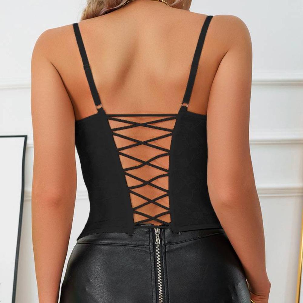 Slim Fit Lace Corset Hollow Crop Tops Fashion Suspender Vest  Spring Summer