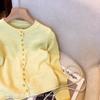 Spring Dopamine Yellow Splicing Knitted Cardigan Women's Gentle Soft Waxy Sweet Sweater with Bottom Top