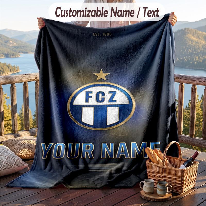 Flannel Blanket FC Zürich Print Custom Name Text Soft Throw for Sofa Bed